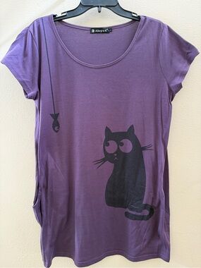 Preloved Allegra K Purple Cat Graphic Tee With Two Side Pockets Size Large